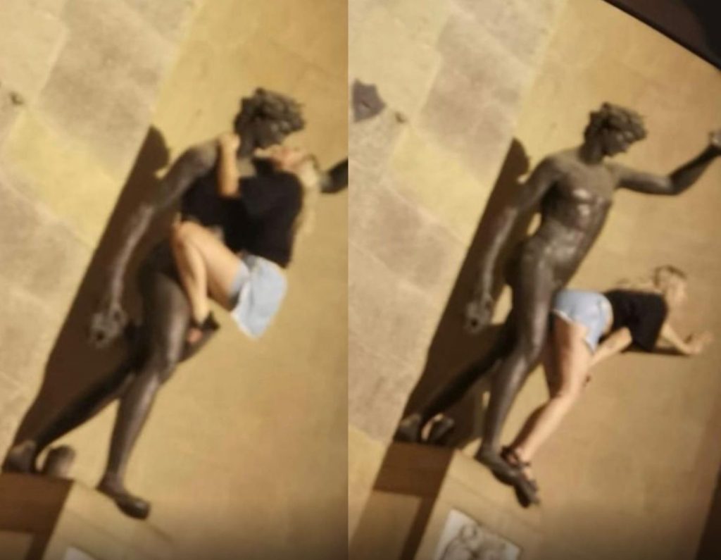Grote woede in Italië: Toerist haalt onsmakelijke capriolen uit met standbeeld Romeinse god